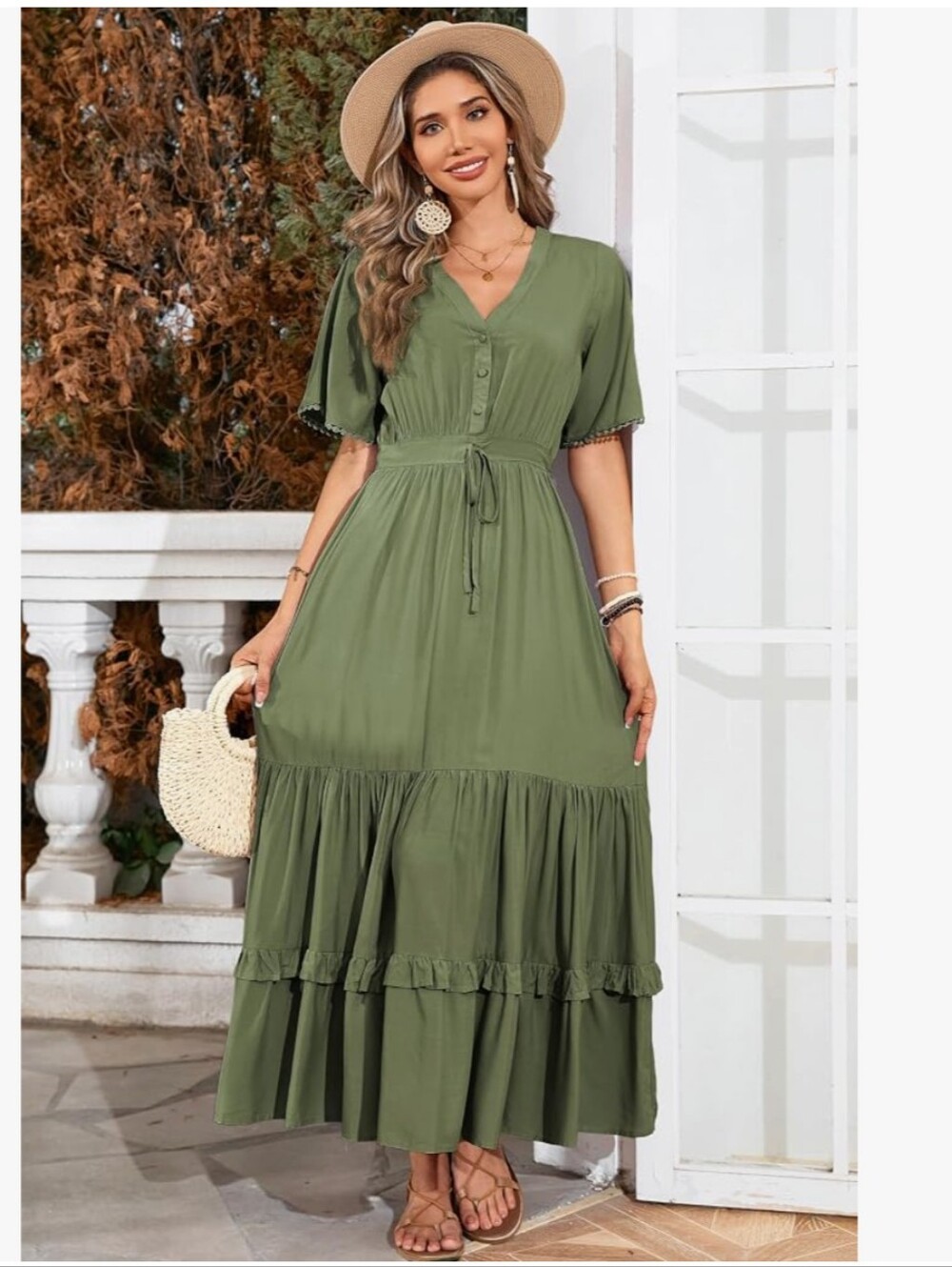 V-Neck boho midi dress M
